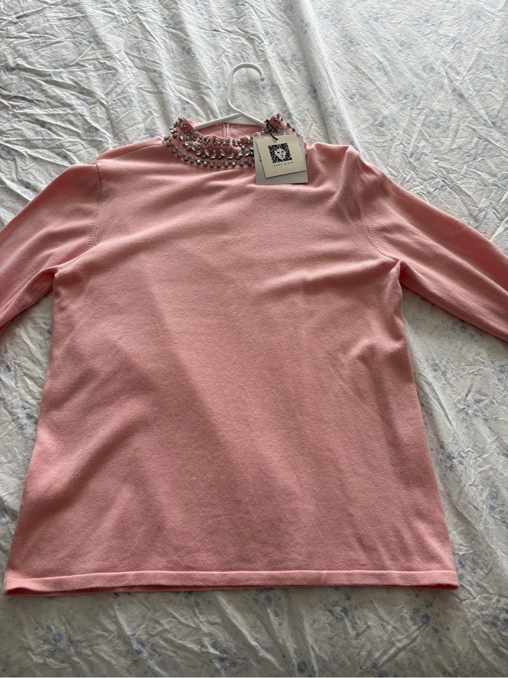 Anne Klein Pink Embellished Mock Neck Sweater